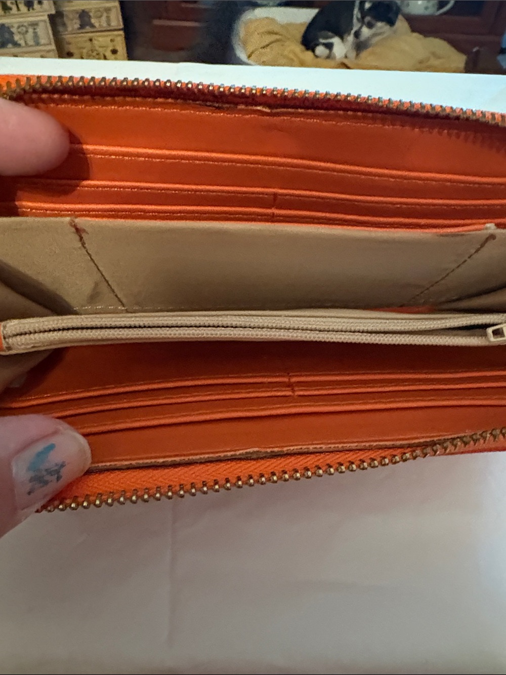 Orange Textured Wristlet Clutch with Detachable Strap - Picture 2 of 7